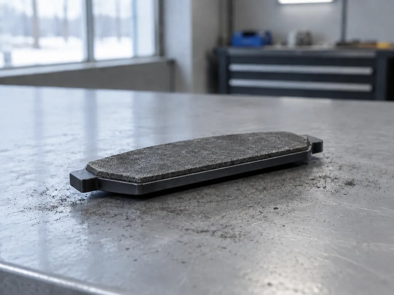 Тормозная колодка с почти стёртой накладкой и язычком датчика износа